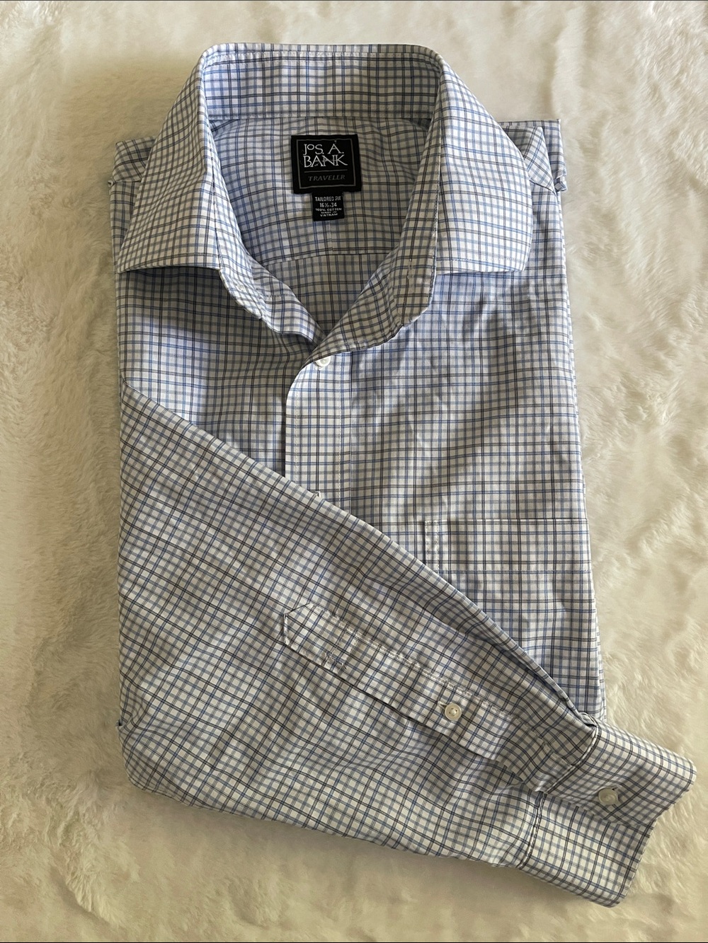 Jos. A. Bank Men's Blue Check Dress Shirt SZ 16 1/2 -34